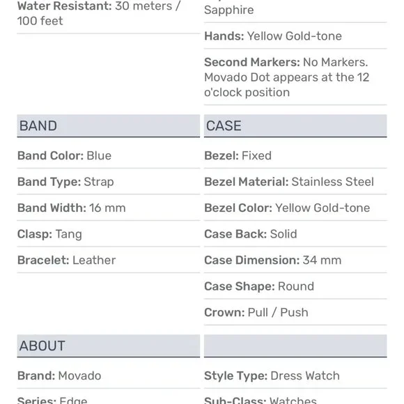 NIB Movado Edge Gold w/ Blue Leather Strap Womens's Quartz Watch 3680036 RARE - Picture 9 of 9